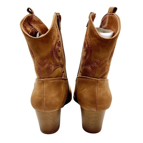 Womens Western Style Tan Ankle Boots With Embroidery & Block Heel Size 7 - Picture 10 of 11
